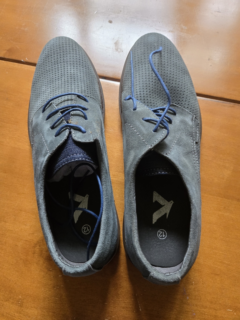 bill blass Gray Suede Oxford Shoes with Blue Laces